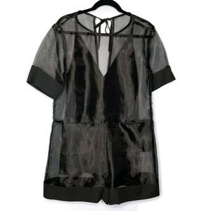 Vivian Chan Designer Two Piece Organza Sheer Overlay Black Sarah Romper Size M